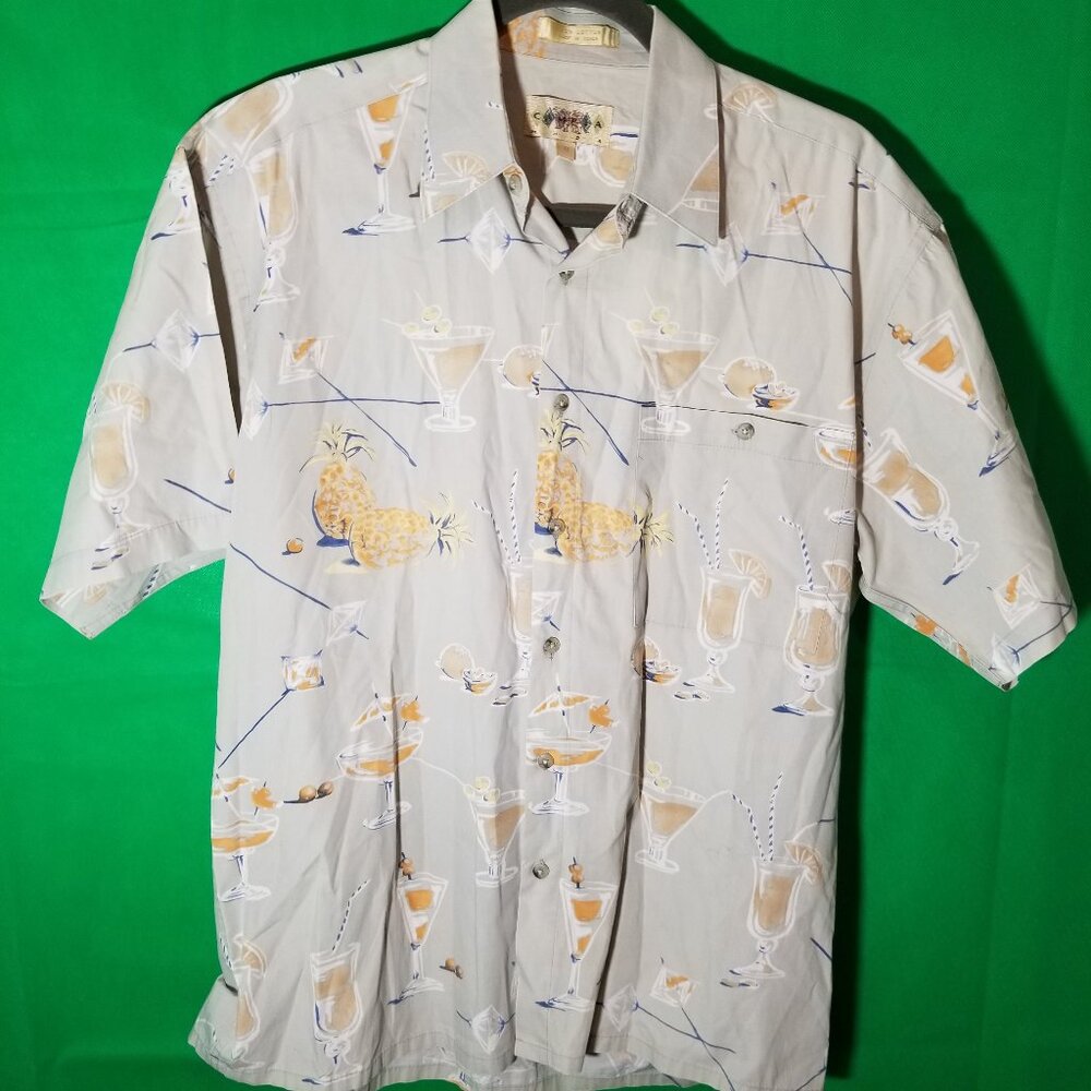 Campia Moda‎ Men Medium Button Down Hawaiian Cocktail Pineapple Cruise Coast